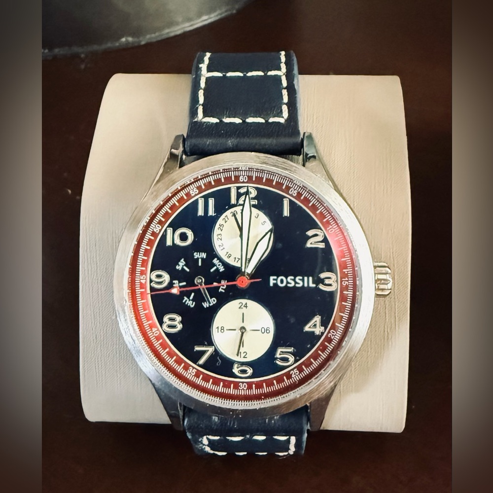 Fossil Women’s Black Leather and Silver Watch